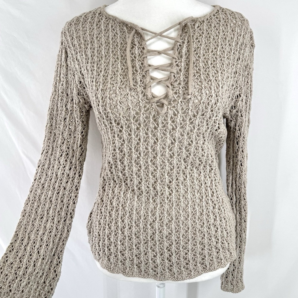 Vintage Crochet Boho Top Size S Forrest Fairy Earthy Granola Open Knit Lace Up